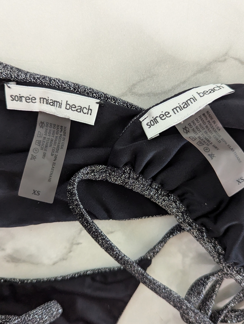 Soiree Miami Beach Becca Bikini Set Triangle Side Ties Metallic Black XS - Picture 3 of 7